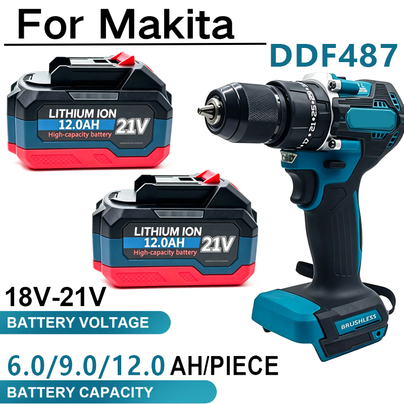 Makita Drill Ddf484 - Batería recargable de 18-21V y 12.0Ah